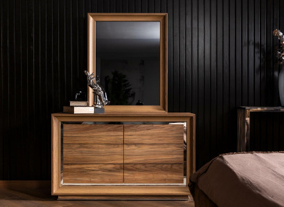 Brown dresser in modern style + mirror with practical storage